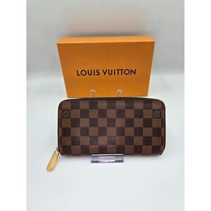 Louis‎ Vuitton Damier Ebene Zippy Wallet Brown Coated Canvas